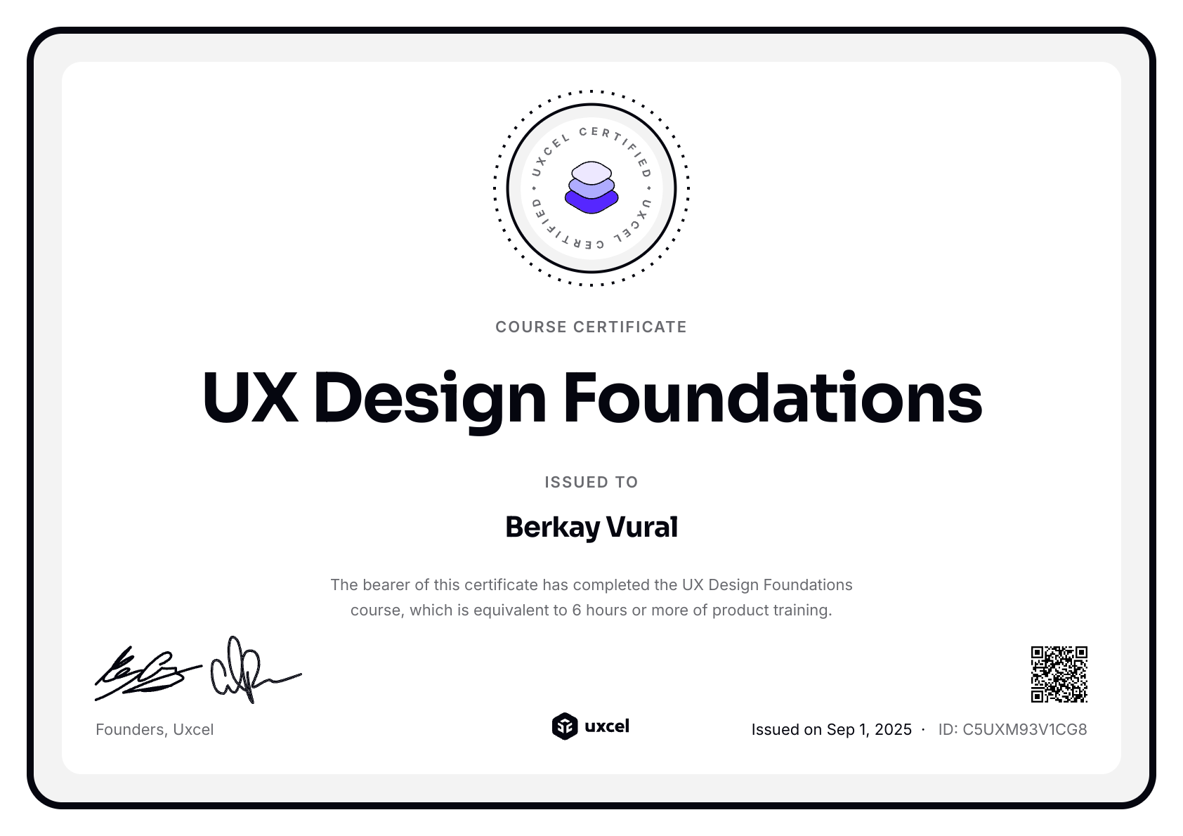 Berkay Vural's certificate